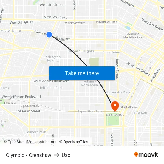 Olympic / Crenshaw to Usc map