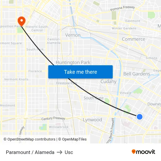 Paramount / Alameda to Usc map