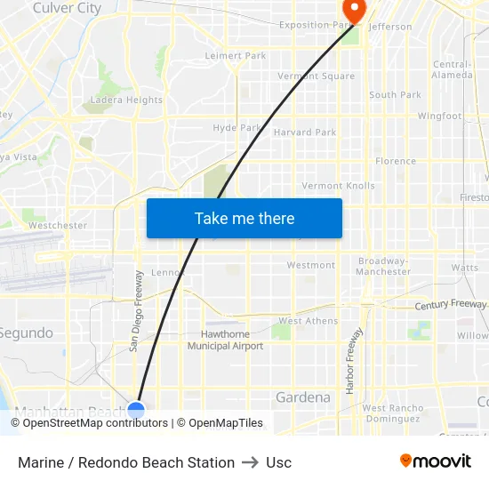 Marine / Redondo Beach Station to Usc map