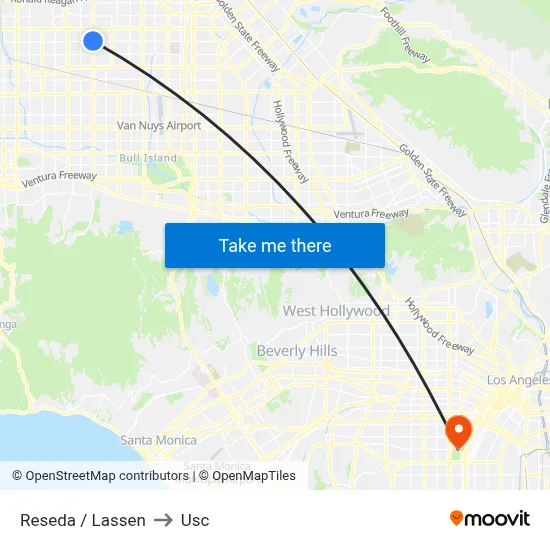 Reseda / Lassen to Usc map