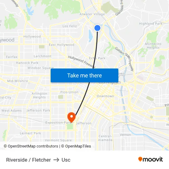 Riverside / Fletcher to Usc map