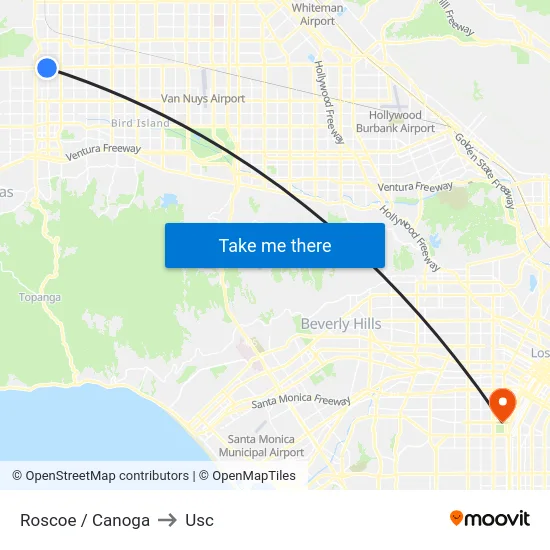 Roscoe / Canoga to Usc map