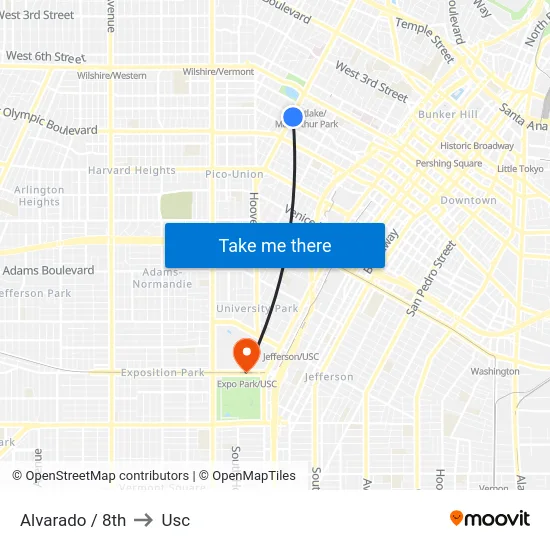 Alvarado / 8th to Usc map