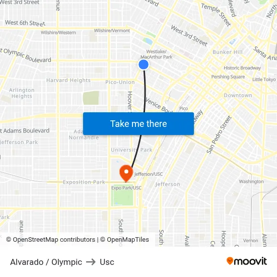 Alvarado / Olympic to Usc map