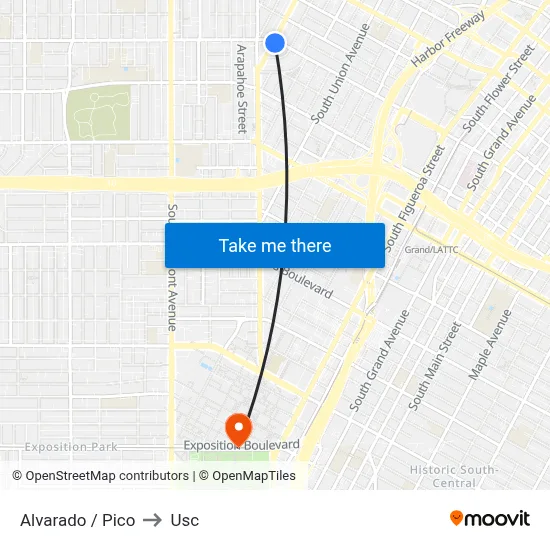 Alvarado / Pico to Usc map