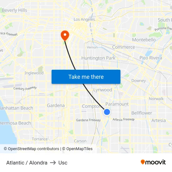 Atlantic / Alondra to Usc map