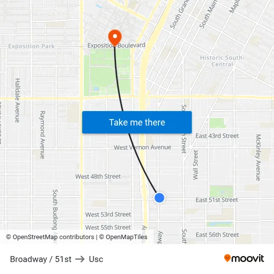 Broadway / 51st to Usc map