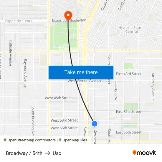 Broadway / 54th to Usc map