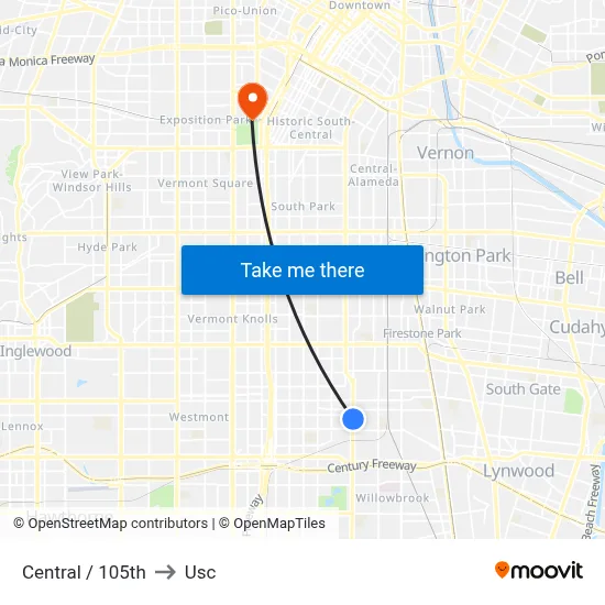 Central / 105th to Usc map