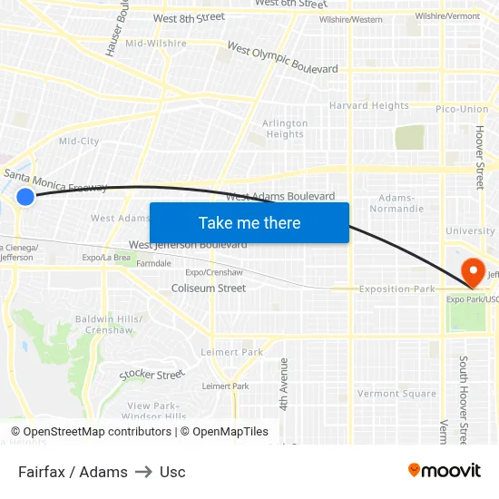 Fairfax / Adams to Usc map