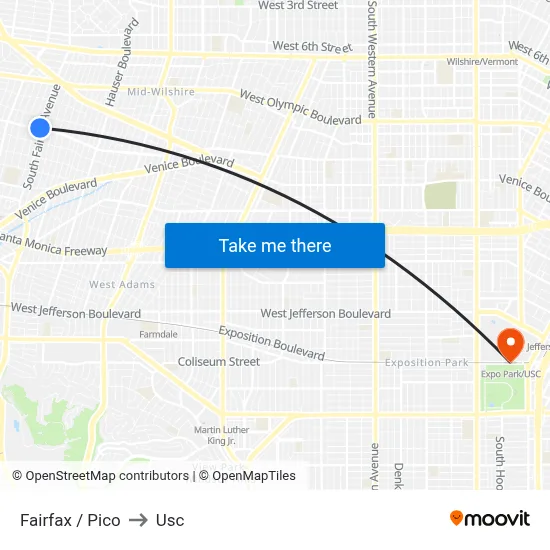 Fairfax / Pico to Usc map