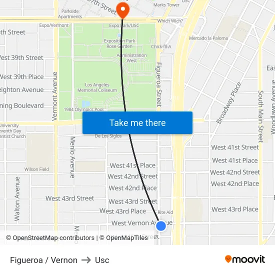 Figueroa / Vernon to Usc map