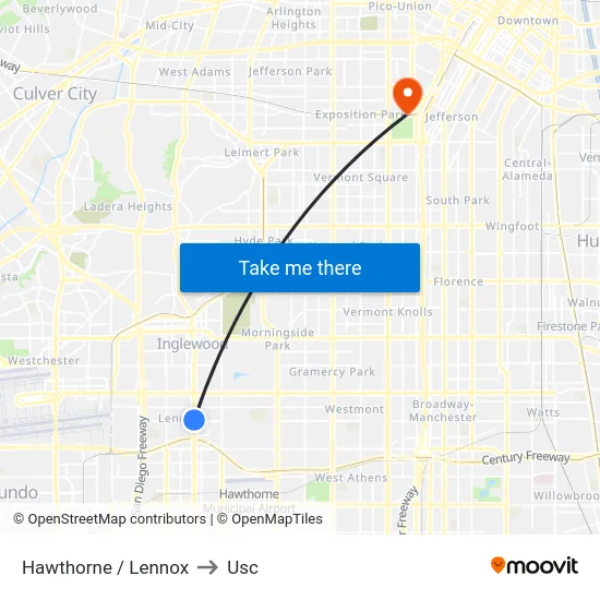 Hawthorne / Lennox to Usc map