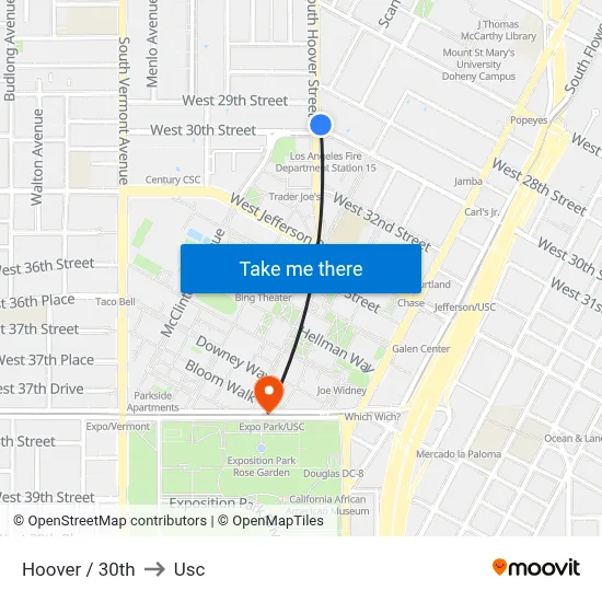Hoover / 30th to Usc map