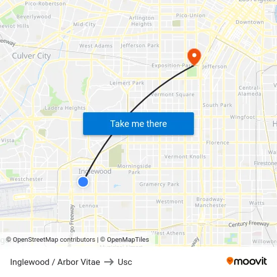 Inglewood / Arbor Vitae to Usc map