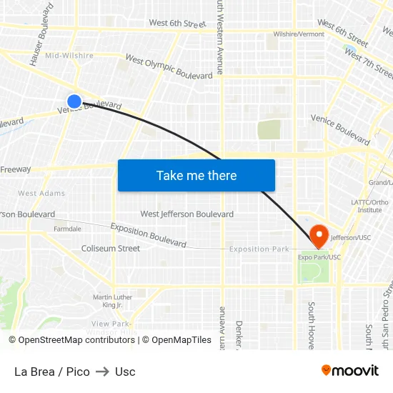 La Brea / Pico to Usc map