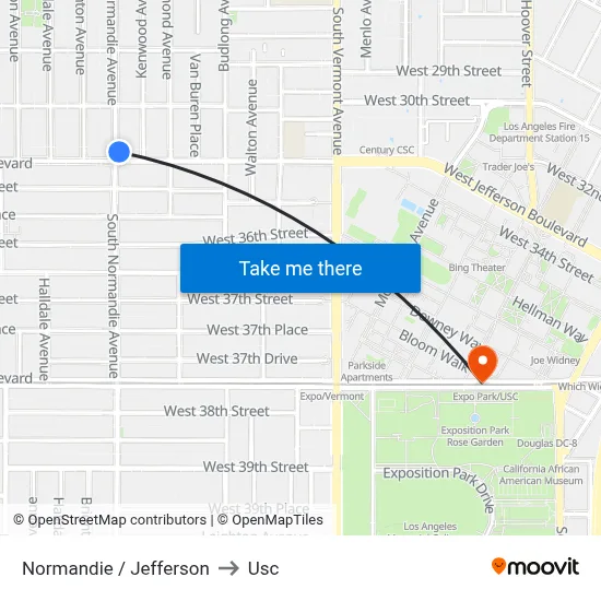 Normandie / Jefferson to Usc map
