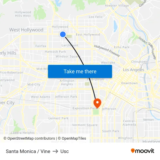 Santa Monica / Vine to Usc map
