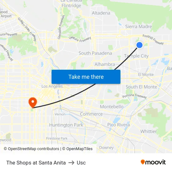 The Shops at Santa Anita to Usc map