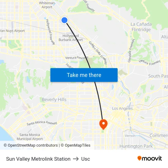 Sun Valley Metrolink Station to Usc map