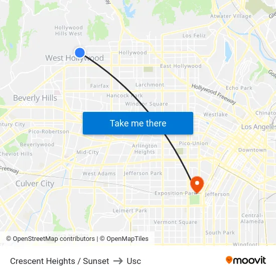 Crescent Heights / Sunset to Usc map