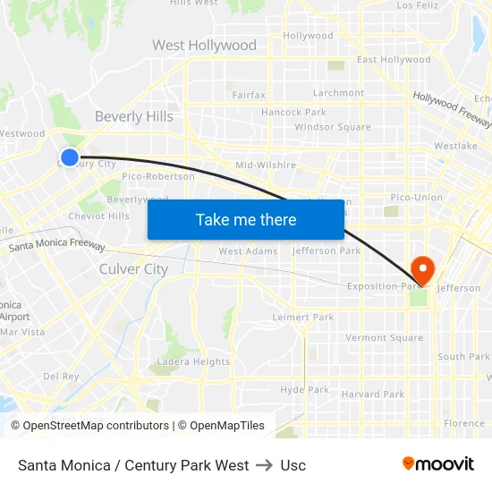 Santa Monica / Century Park West to Usc map