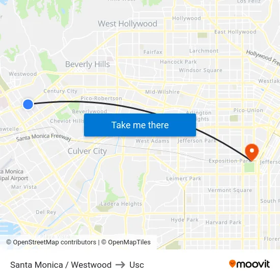 Santa Monica / Westwood to Usc map