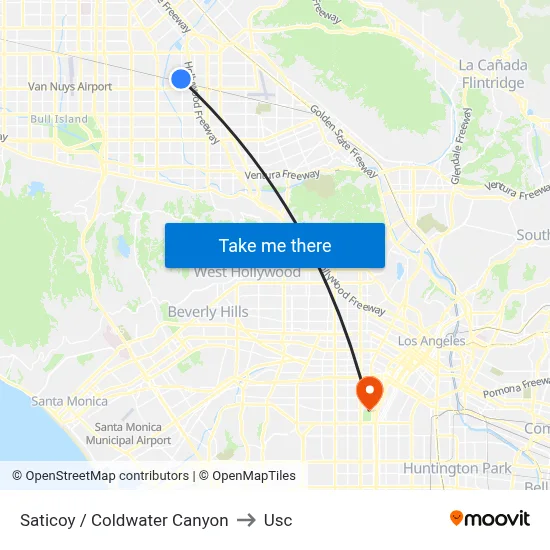 Saticoy / Coldwater Canyon to Usc map