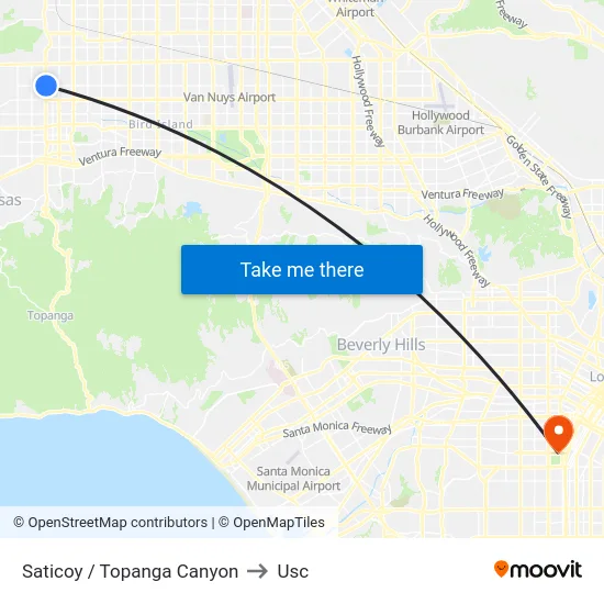 Saticoy / Topanga Canyon to Usc map