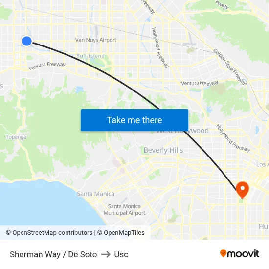Sherman Way / De Soto to Usc map