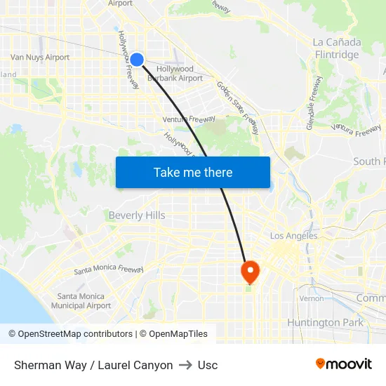 Sherman Way / Laurel Canyon to Usc map