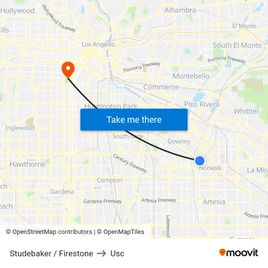 Studebaker / Firestone to Usc map