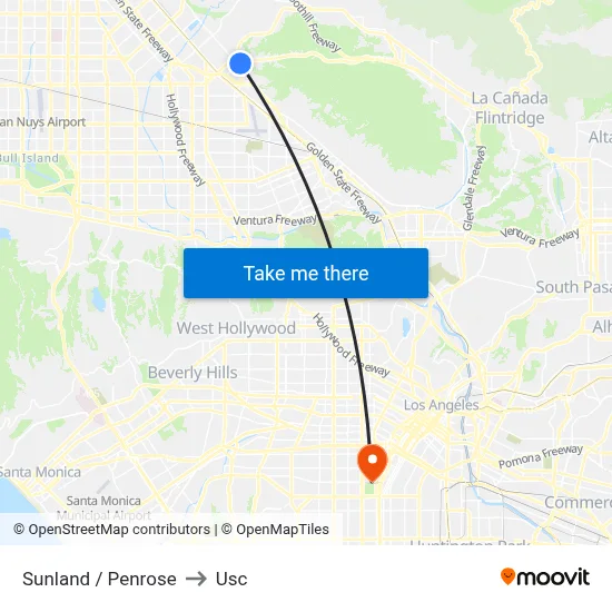 Sunland / Penrose to Usc map