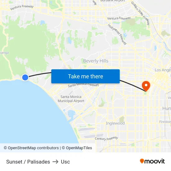 Sunset / Palisades to Usc map