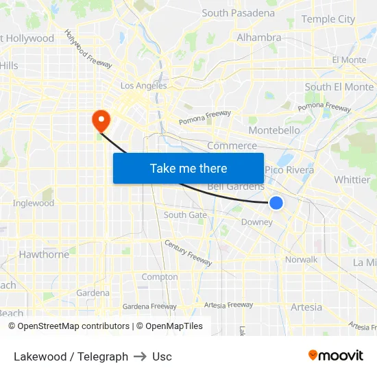 Lakewood / Telegraph to Usc map