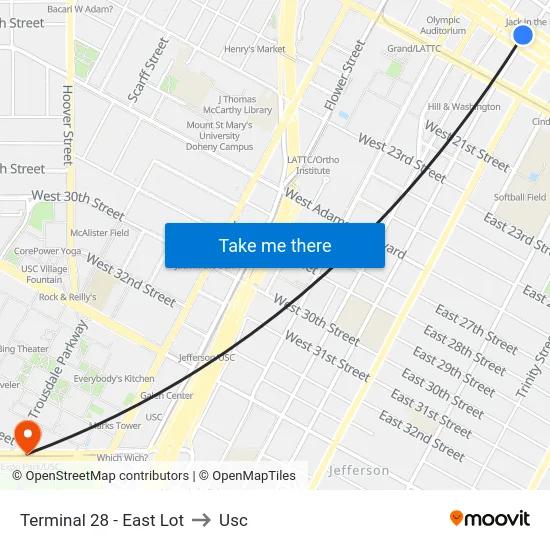 Terminal 28 - East Lot to Usc map