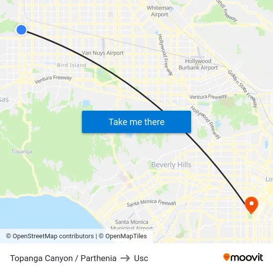 Topanga Canyon / Parthenia to Usc map