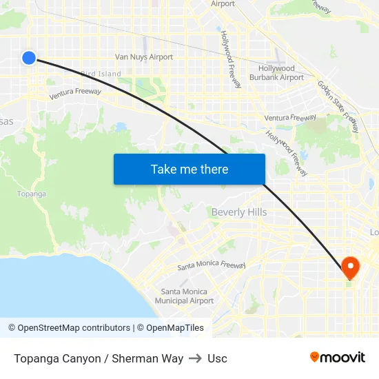 Topanga Canyon / Sherman Way to Usc map