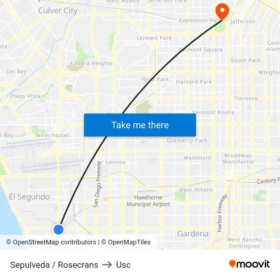 Sepulveda / Rosecrans to Usc map