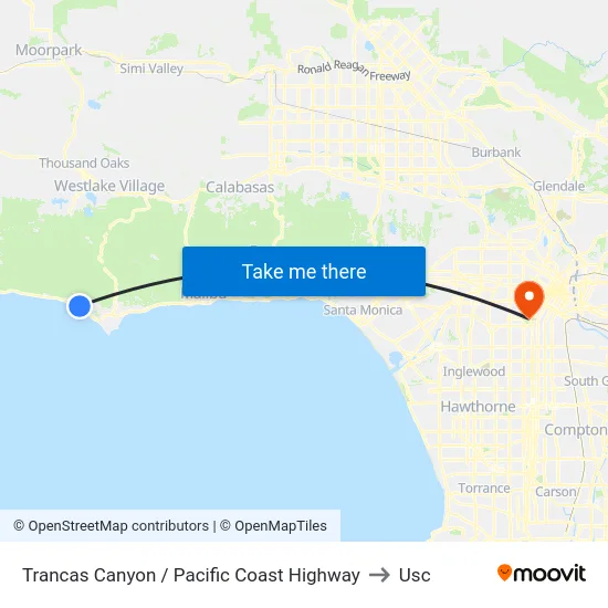 Trancas Canyon / Pacific Coast Highway to Usc map