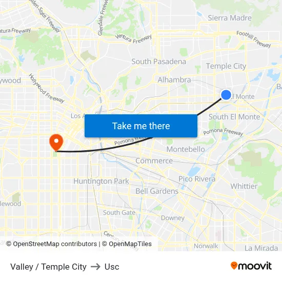 Valley / Temple City to Usc map
