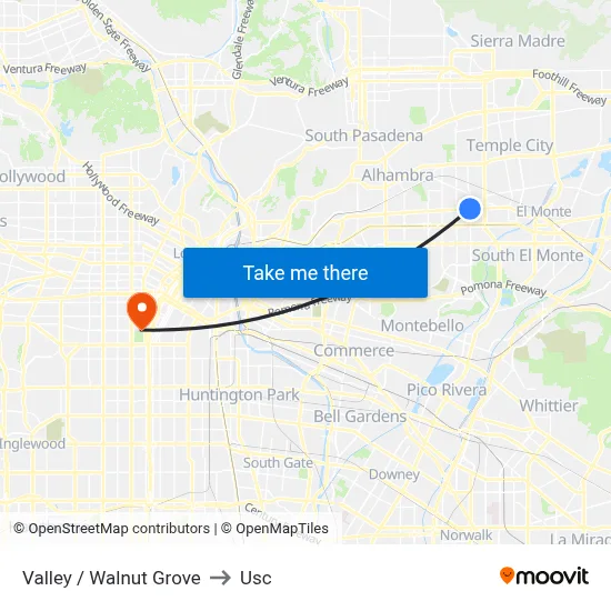 Valley / Walnut Grove to Usc map