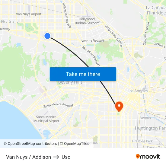Van Nuys / Addison to Usc map