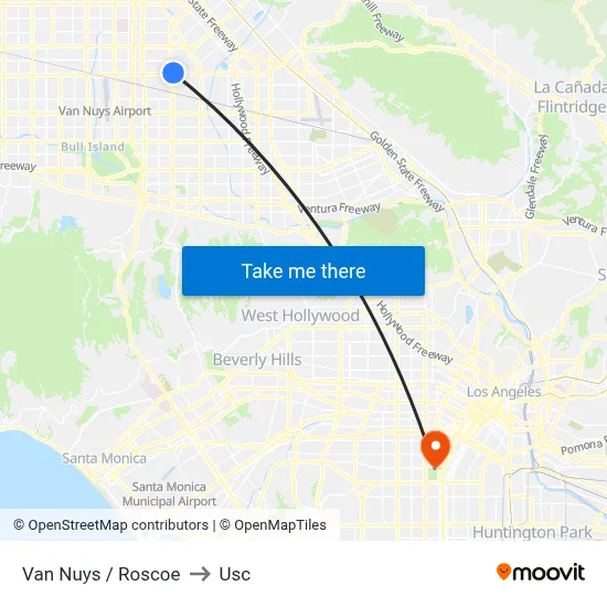 Van Nuys / Roscoe to Usc map