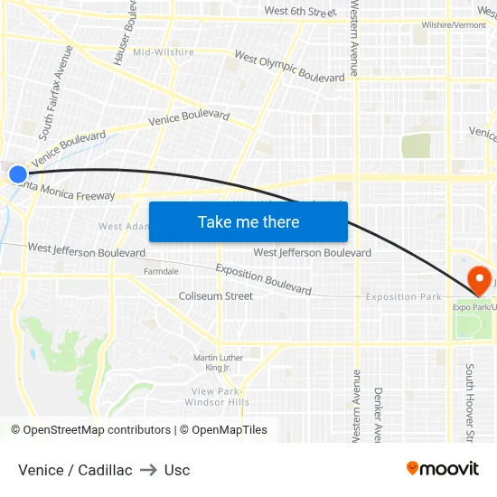 Venice / Cadillac to Usc map