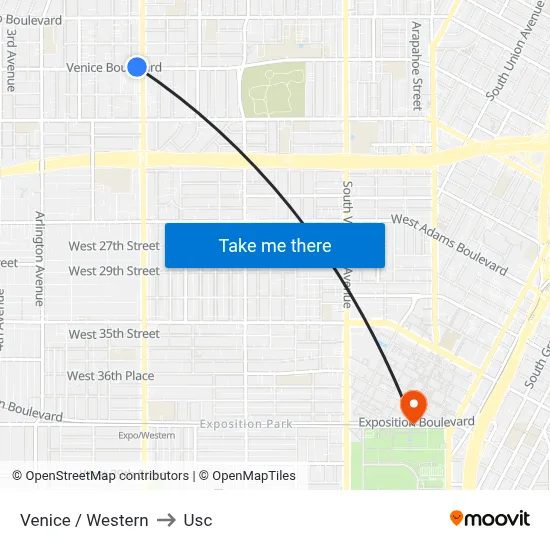 Venice / Western to Usc map