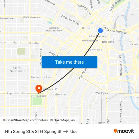Nth Spring St & STH Spring St to Usc map