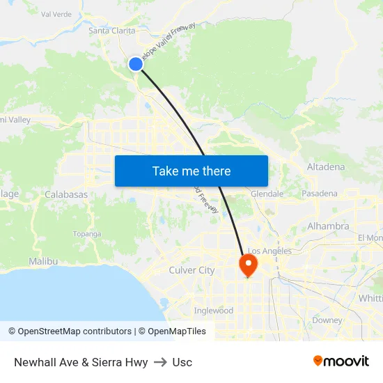 Newhall Ave & Sierra Hwy to Usc map