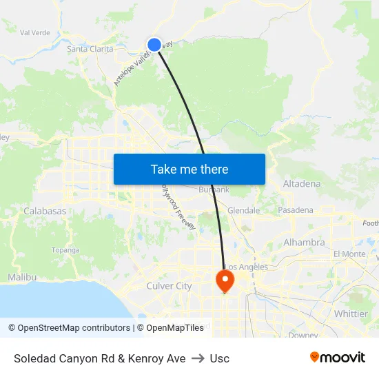 Soledad Canyon Rd & Kenroy Ave to Usc map