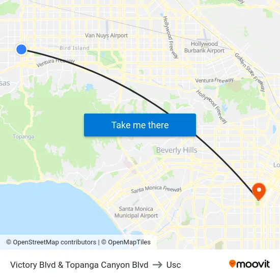 Victory Blvd & Topanga Canyon Blvd to Usc map